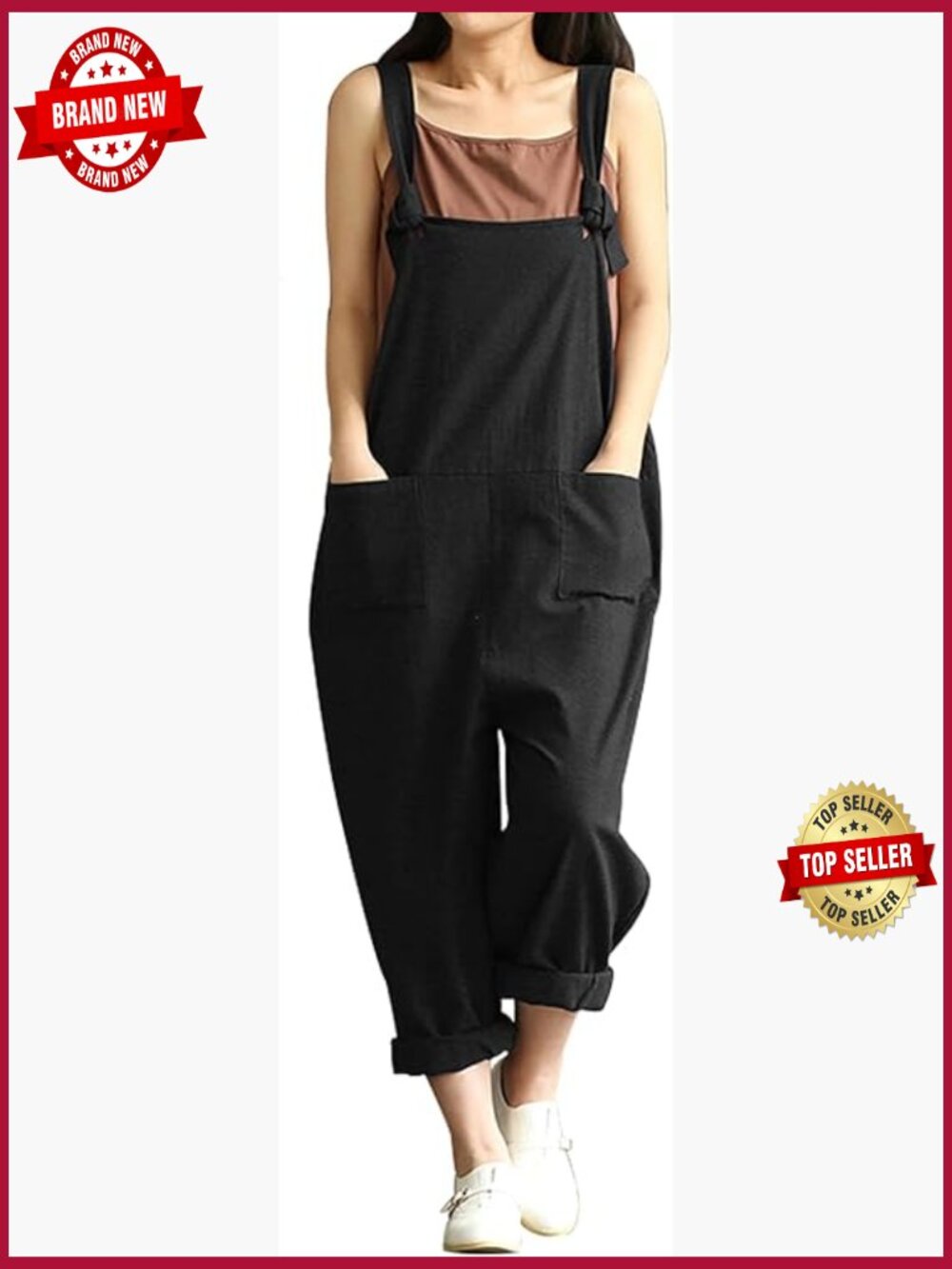 Plus Size Baggy Linen Overalls Jumpsuit Wide Leg Romper Adjustable Straps